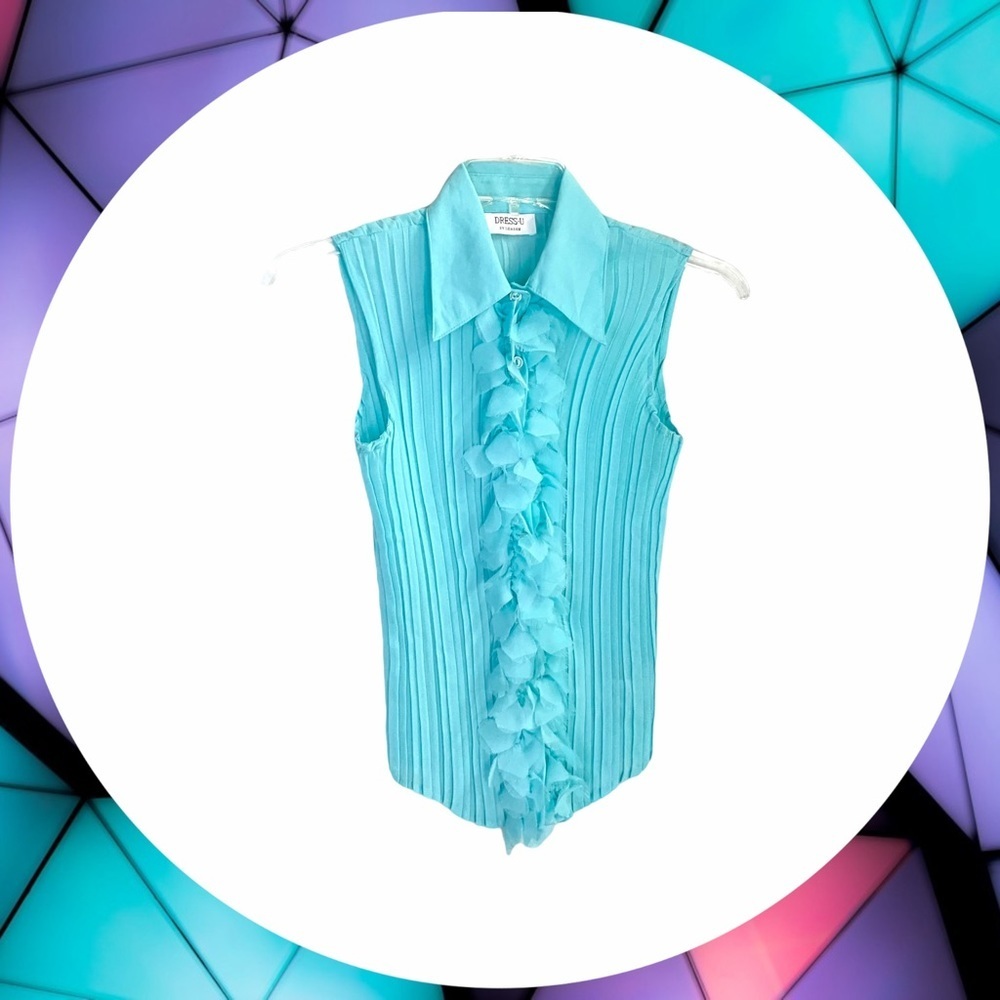 Dress-U by Sharon Turquoise Sleeveless Raw Petal Layered Ruffle Blouse Women M